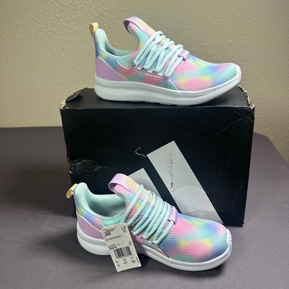 Adidas Lite Racer Adapt 7.0 K Kids Running Shoes Tie Dye Rainbow Size 4 NIB